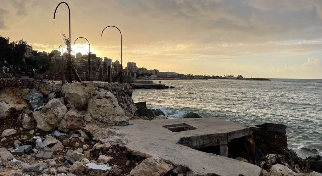 The sea wall at dusk